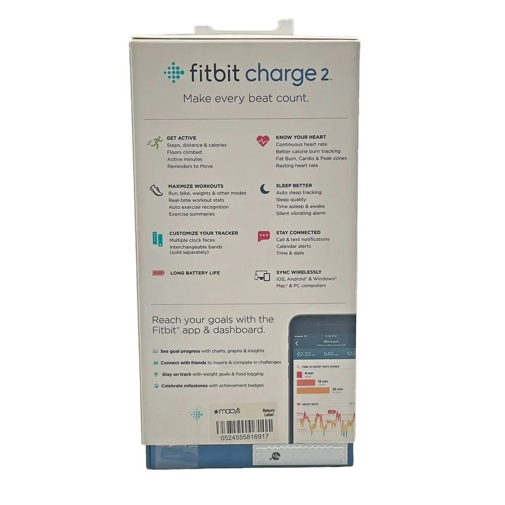 Fitbit Large Charge 2 FB407SBKL Fitness Tracker Black Silver FOR PARTS REPAIR
